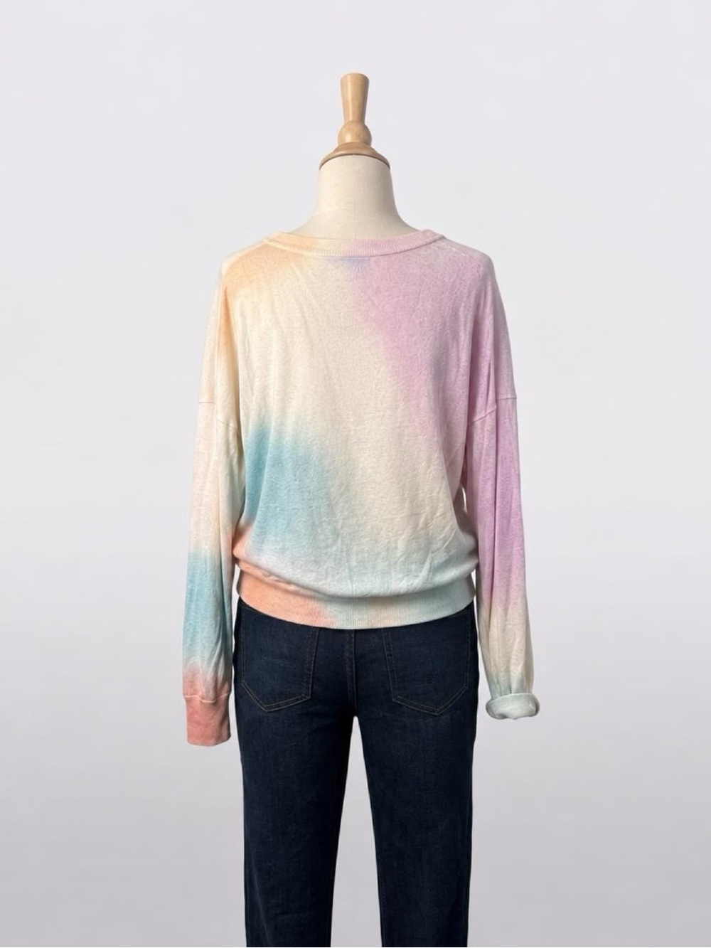 360 Cashmere Pastel Ombre Pullover Sweatshirt in Pink, Blue & Peach